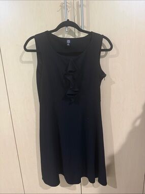 Saks Fifth Avenue Black Sleeveless Ruffle Front Mini Dress